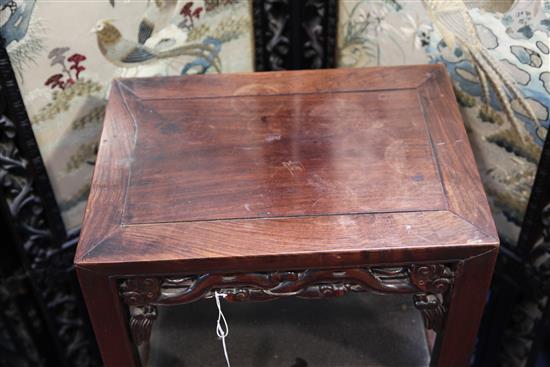 A pair of Chinese hongmu rectangular two tier tables, late 19th century, 1ft 5.5in. x 1ft 1in. H.2ft 7in.